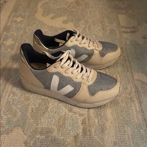 Veja Cream White Navy & Gold Sneakers